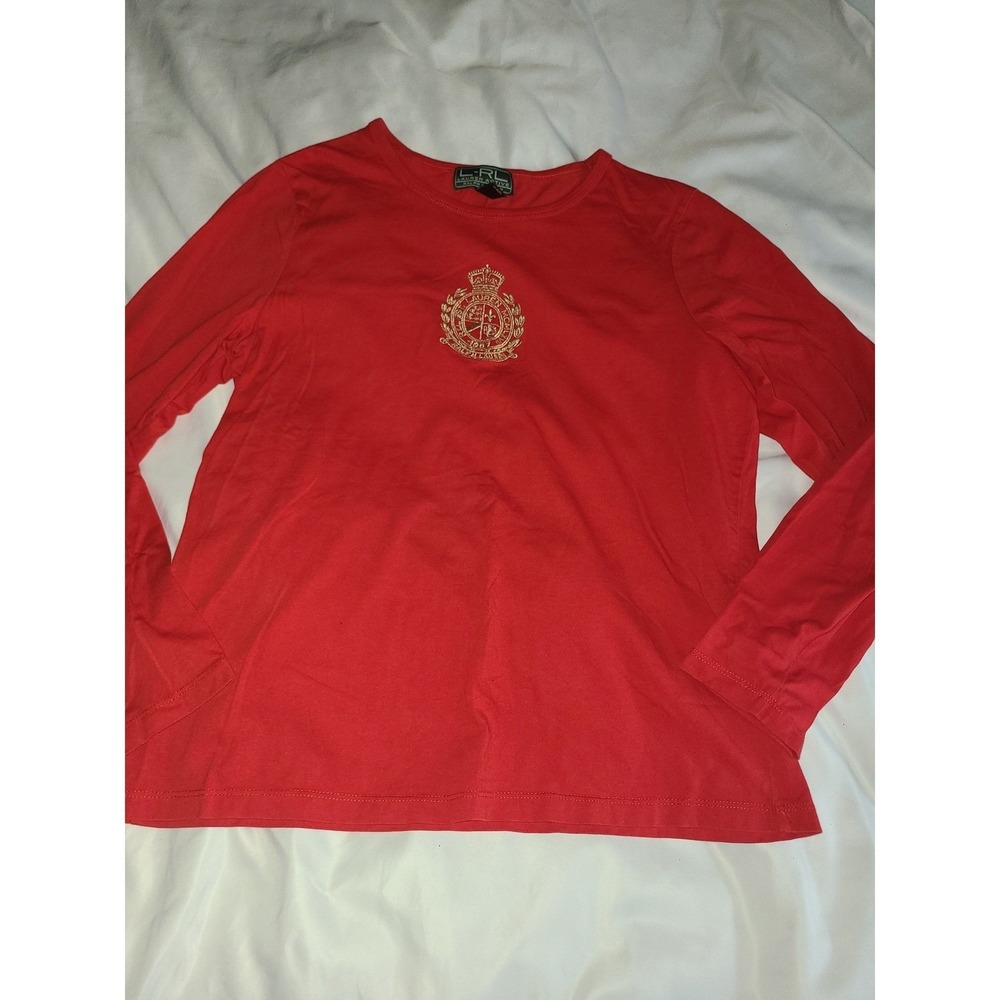 Lauren Active Ralph Lauren Red Long Sleeve Crest Logo T-Shirt Womens Large L-RL